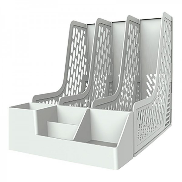 PORTE REVUE MULTI FONCTIONNEL 3 COMPARTIMENTS GRIS