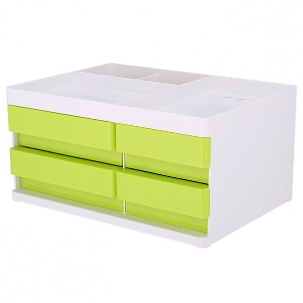 ORGANISATEUR DE BUREAU 3 COMPARTIMENTS AVEC 4 TIROIRS BLANC/VERT - EZ25050