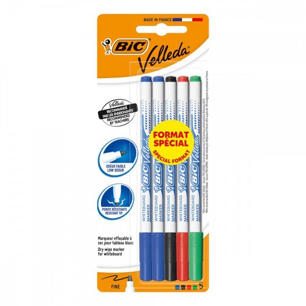 POCHETTE DE 4+1 MARQUEURS FINES EFFAÇABLES VELLEDA 1741 ASSORTIES