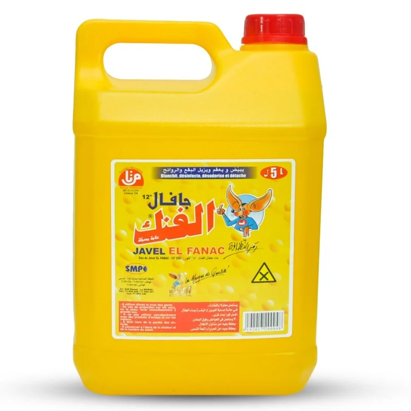 Eau de Javel FANAC 5L : Élimine 100% des microbes et bactéries