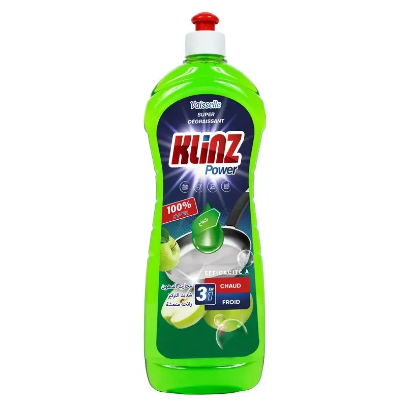 Klinz Power 1L Pomme : Lave-vaisselle ultra-efficace et parfum frais !